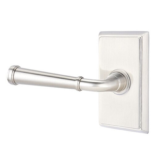 The Emtek Merrimack Lever With Rectangular Rosette in Satin Nickel finish