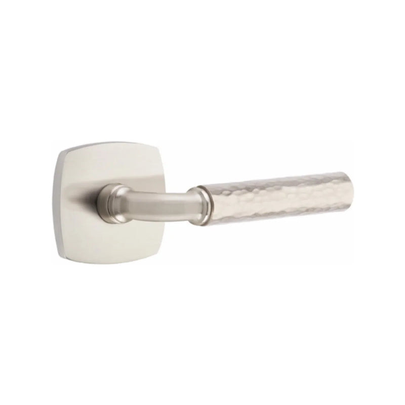 Emtek Select R-Bar Hammered Lever with Urban Modern Rosette in Satin Nickel finish