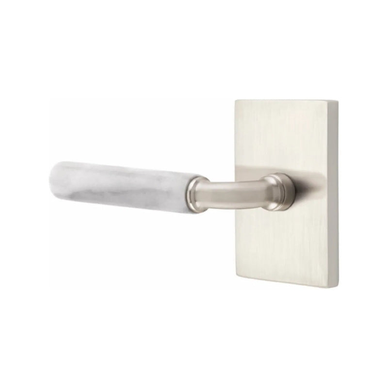 Emtek Select R-Bar White Marble Lever with Modern Rectangular Rosette in Satin Nickel finish