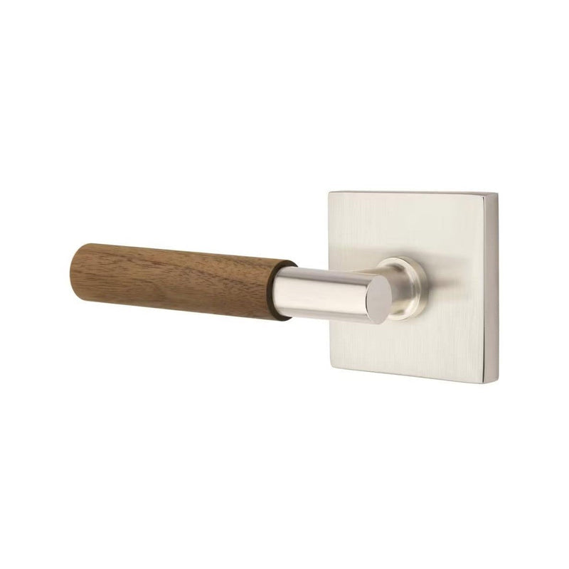 Emtek Select T-Bar Dark Walnut Lever with Square Rosette in Satin Nickel finish