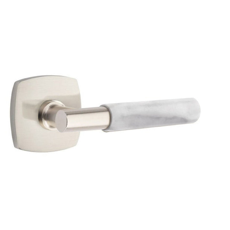 Emtek Select T-Bar White Marble Lever with Urban Modern Rosette in Satin Nickel finish