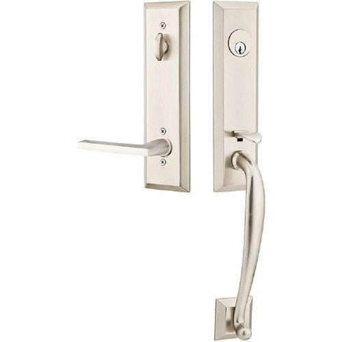 Emtek Adams Tubular Entrance Handleset With Helios Lever in Satin Nickel finish