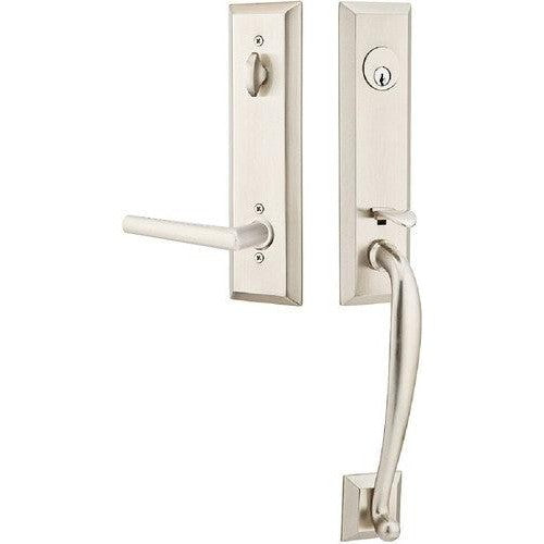 Emtek Adams Tubular Entrance Handleset With Stuttgart Lever in Satin Nickel finish