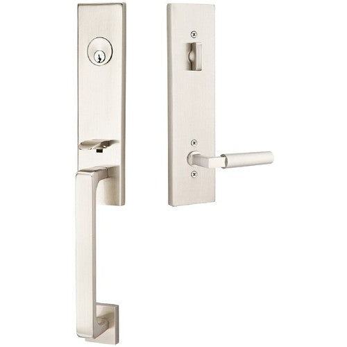 Emtek Davos Tubular Entrance Handleset With Hercules Lever in Satin Nickel finish