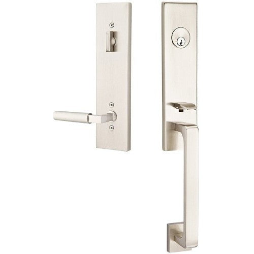 Emtek Davos Tubular Entrance Handleset With Hercules Lever in Satin Nickel finish