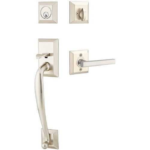 Emtek Franklin Tubular Entrance Handleset With Freestone Lever in Satin Nickel finish