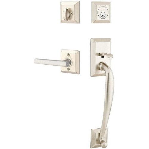 Emtek Franklin Tubular Entrance Handleset With Freestone Lever in Satin Nickel finish