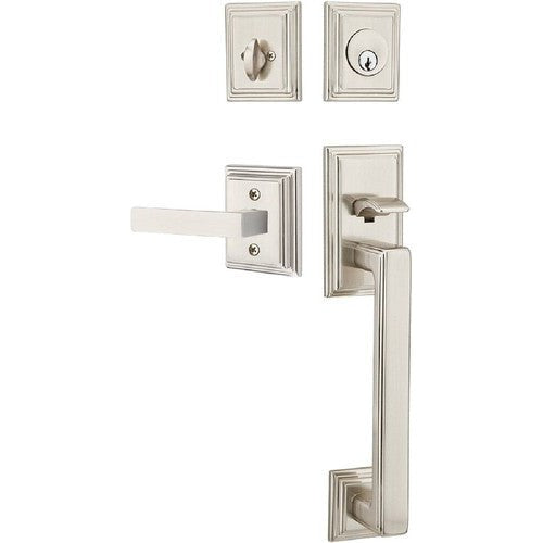 Emtek Hamden Tubular Entrance Handleset With Dumont Lever in Satin Nickel finish