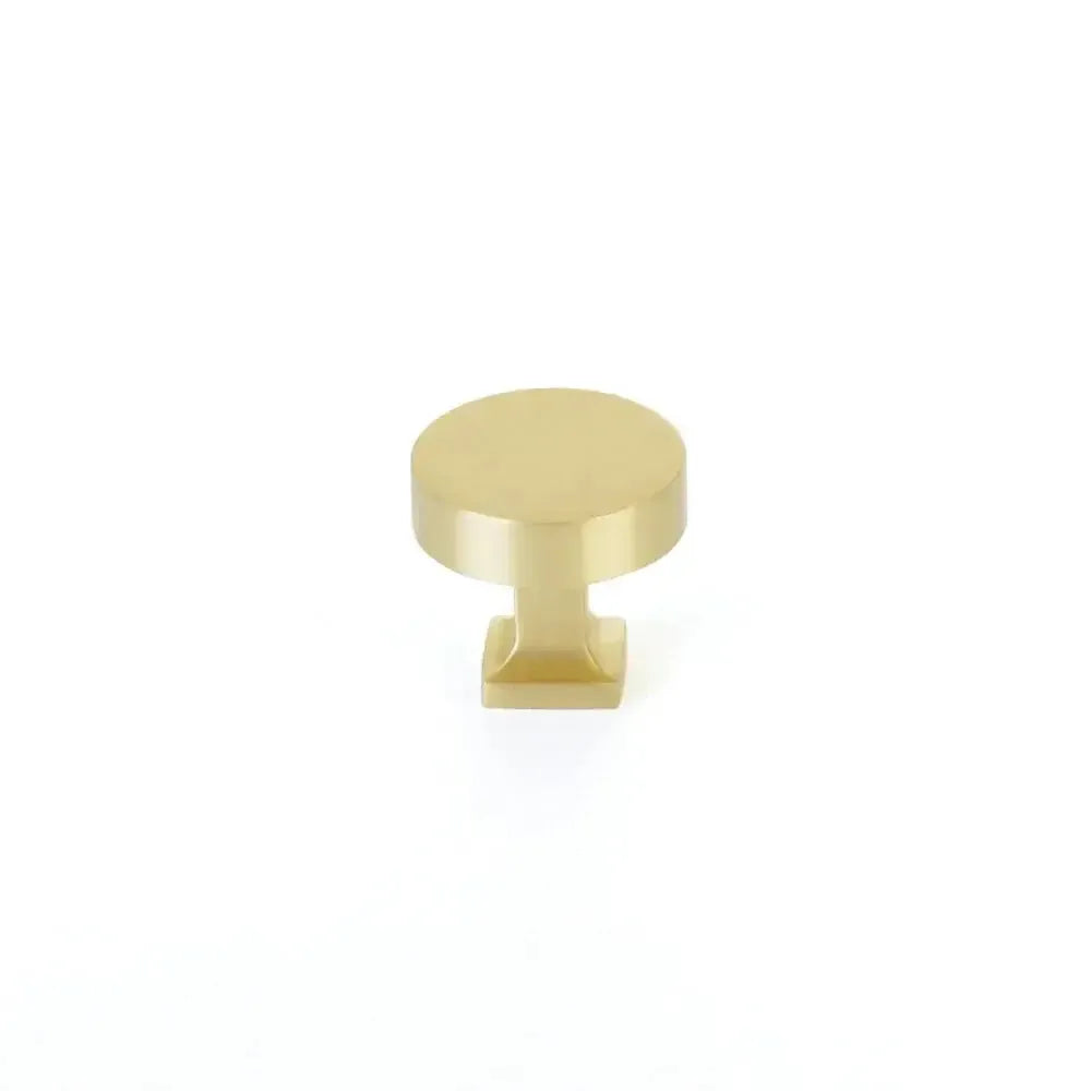 Schaub Haniburton Round Cabinet Knob with Square Base in Satin Brass finish