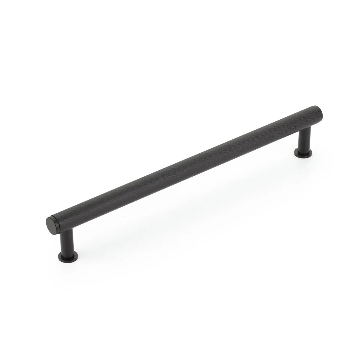 The Schaub Pub House Knurled Appliance Pull in Matte Black finish.