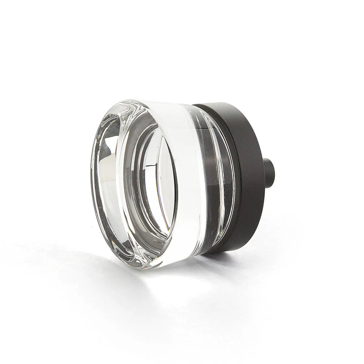 The Schaub City Lights Flat Disc Glass Knob in Oil Rubbed Bronze finish.