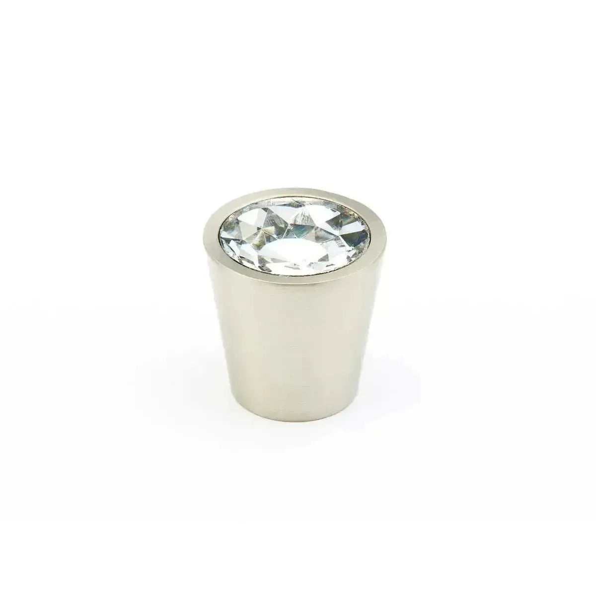 The Schaub Stargaze Cylinder Glass Cabinet Knob in Satin Nickel finish.
