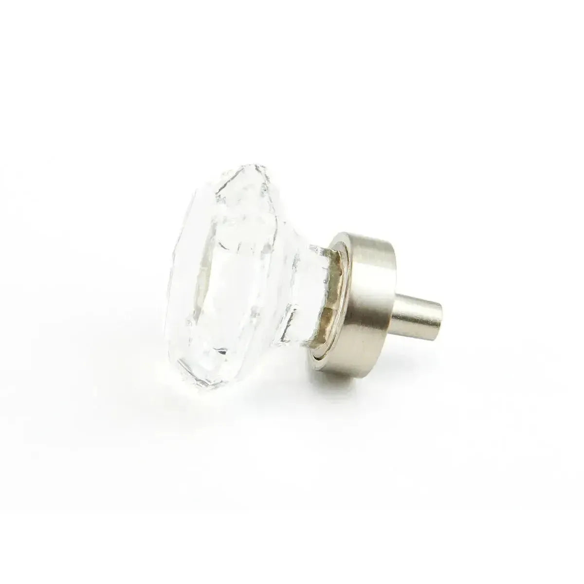 The Schaub Stargaze Octagonal Glass Cabinet Knob in Satin Nickel finish.