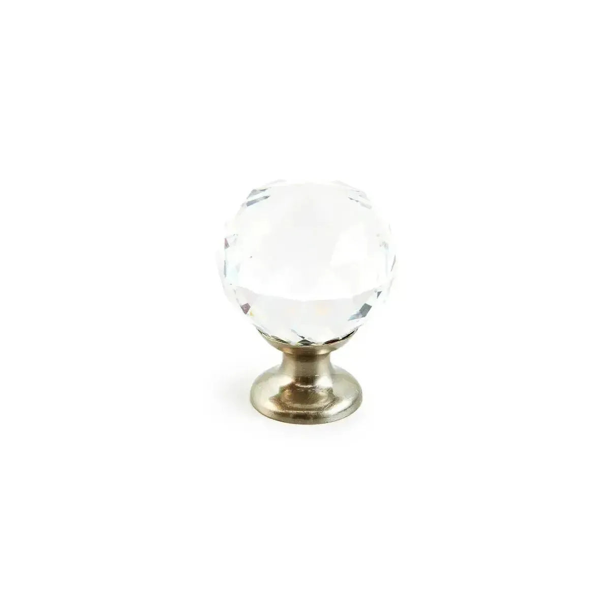 The Schaub Stargaze Round Glass Cabinet Knob in Satin Nickel finish.