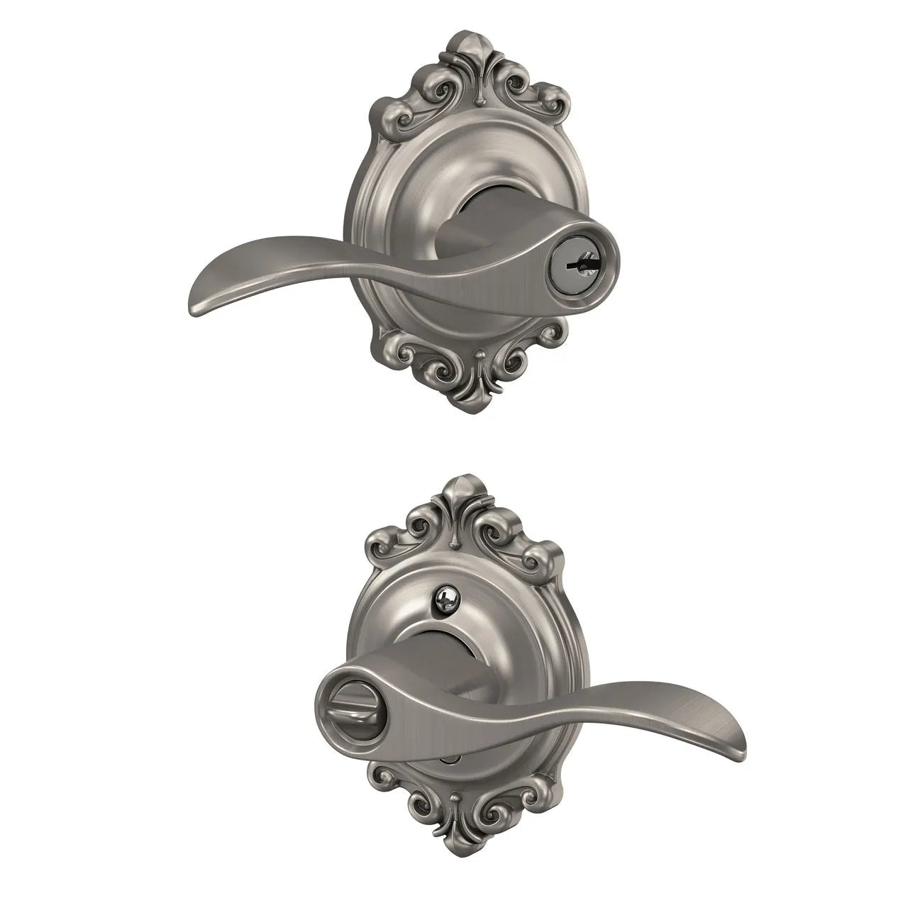 Schlage Accent Lever with Brookshire Rosette Satin Nickel