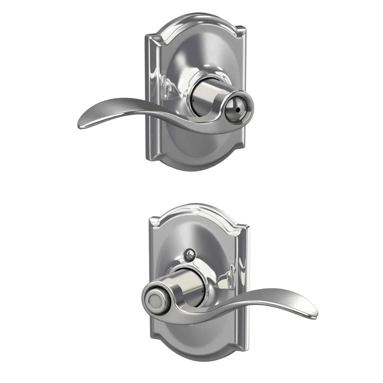 Schlage Accent Lever with Camelot Rosette Bright Chrome