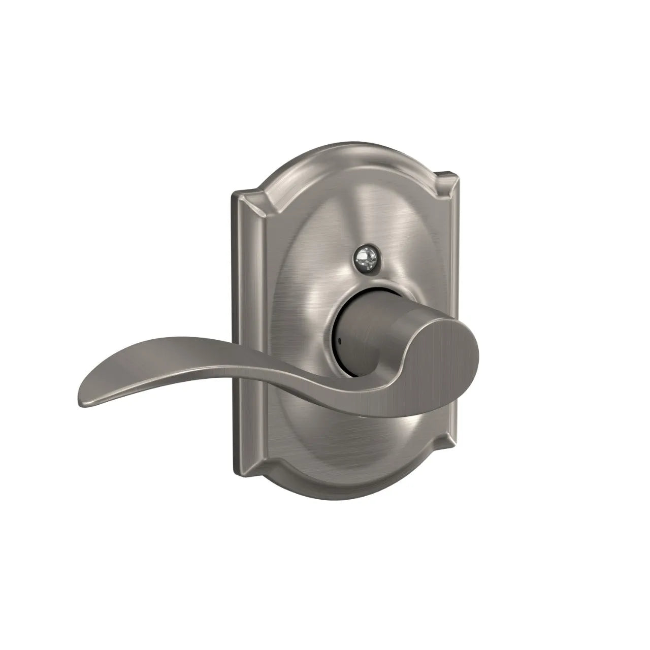 Schlage Accent Lever with Camelot Rosette Satin Nickel