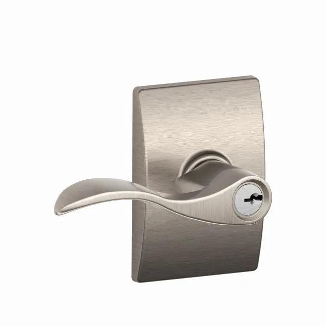 Schlage Accent Lever With Century Rosette Keyed Entry Lock Satin Nickel