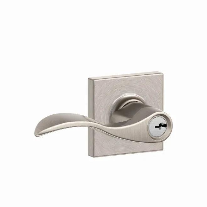 Schlage Accent Lever With Collins Rosette Keyed Entry Lock Satin Nickel