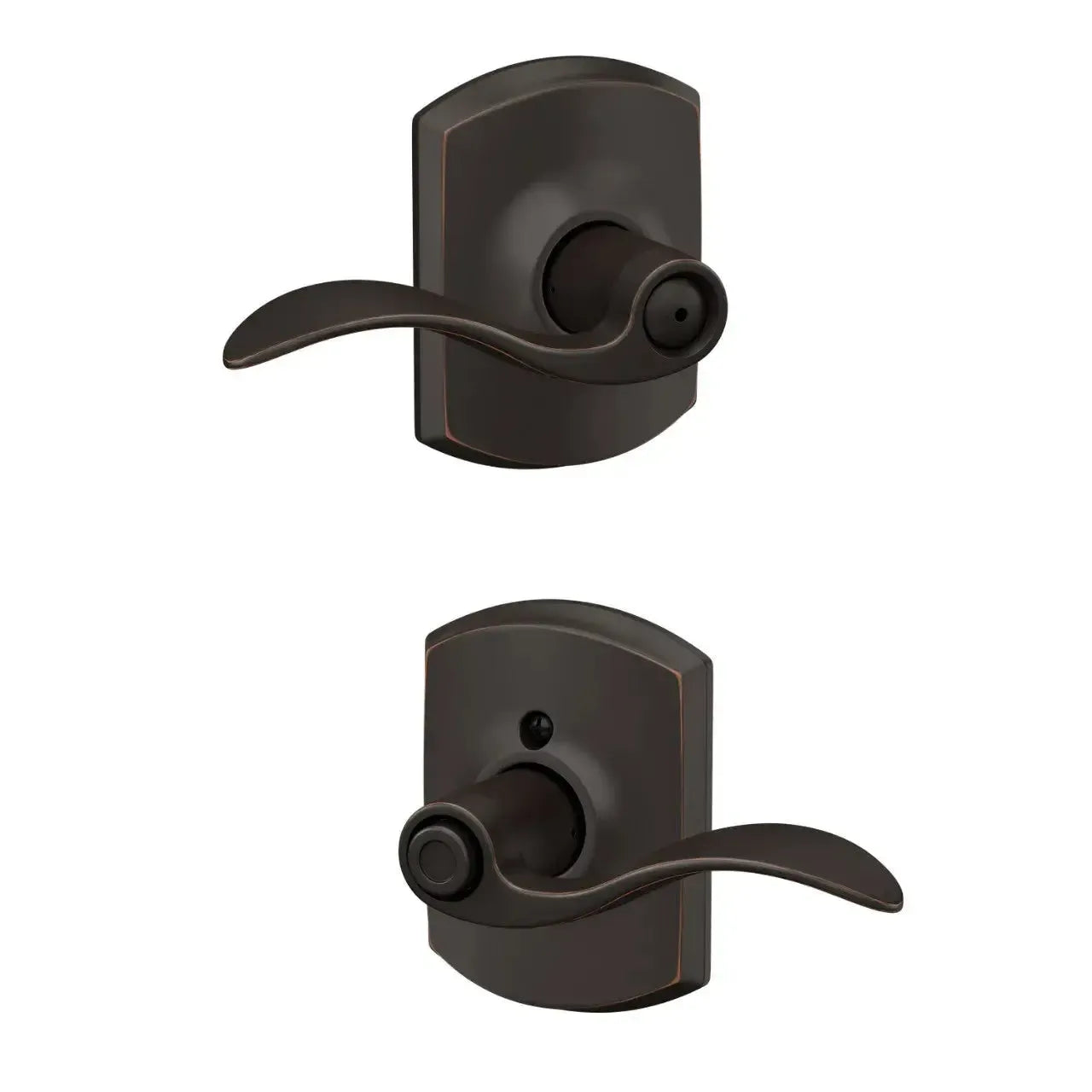 Schlage Accent Lever with Greenwich Rosette in Aged Bronze finish