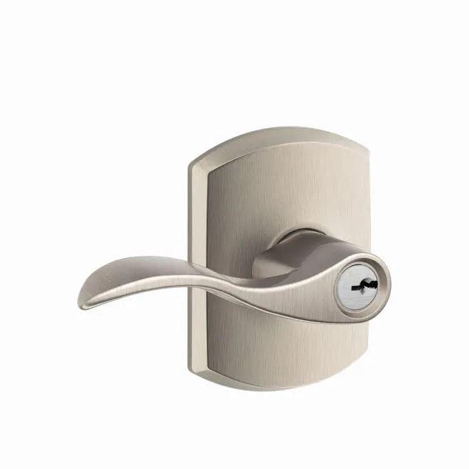 Schlage Accent Lever With Greenwich Rosette Keyed Entry Lock Satin Nickel