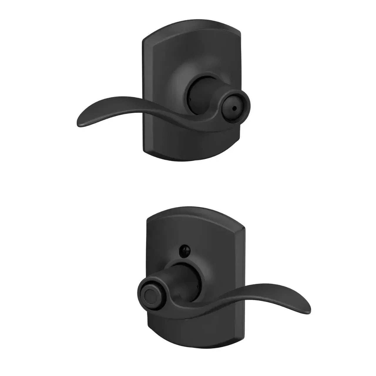 Schlage Accent Lever with Greenwich Rosette in Matte Black finish