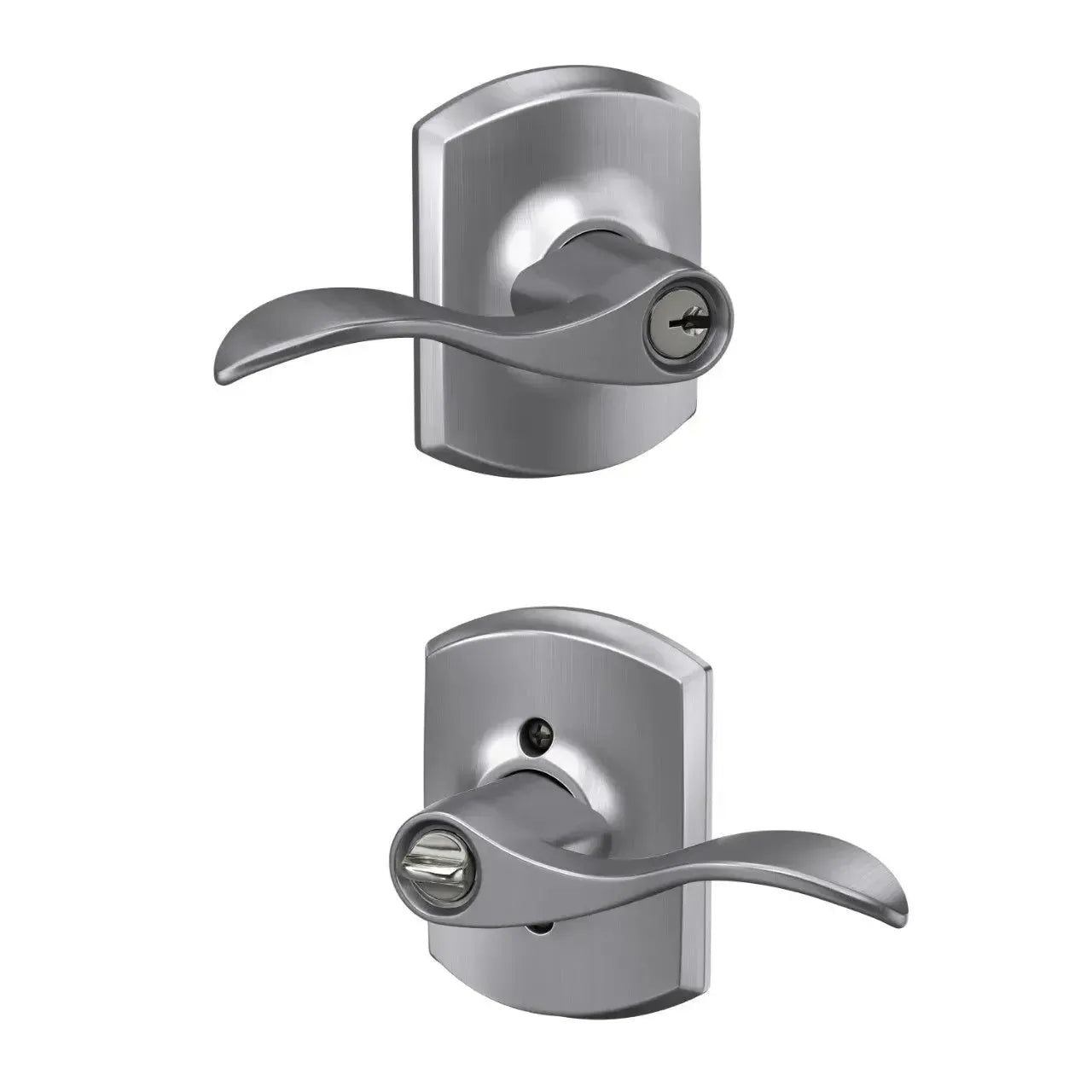Schlage Accent Lever with Greenwich Rosette in Satin Chrome finish