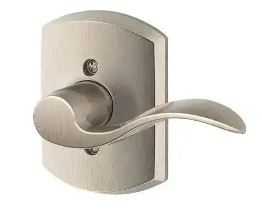 Schlage Accent Lever with Greenwich Rosette in Satin Nickel finish