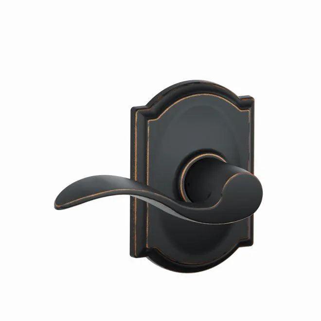 Schlage Accent Passage Lever With Camelot Rosette in Aged Bronze finish