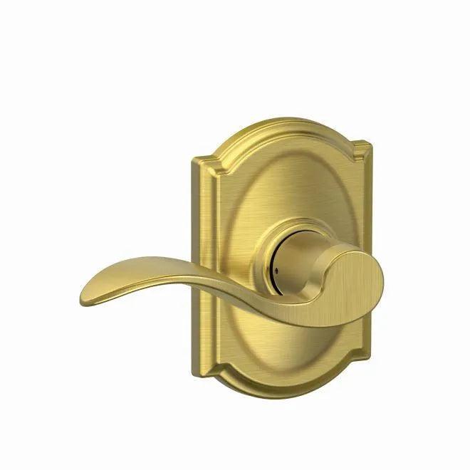 Schlage Accent Passage Lever With Camelot Rosette in Satin Brass finish