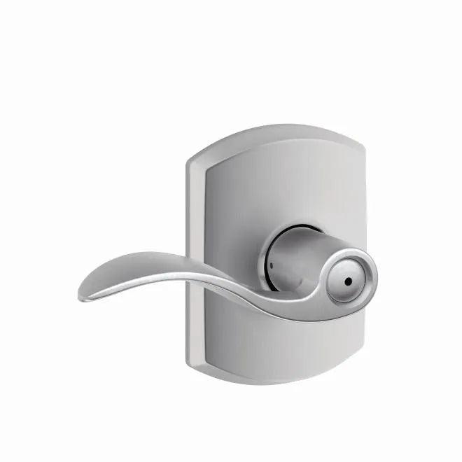 Schlage Accent Privacy Lever With Greenwich Rosette Satin Chrome