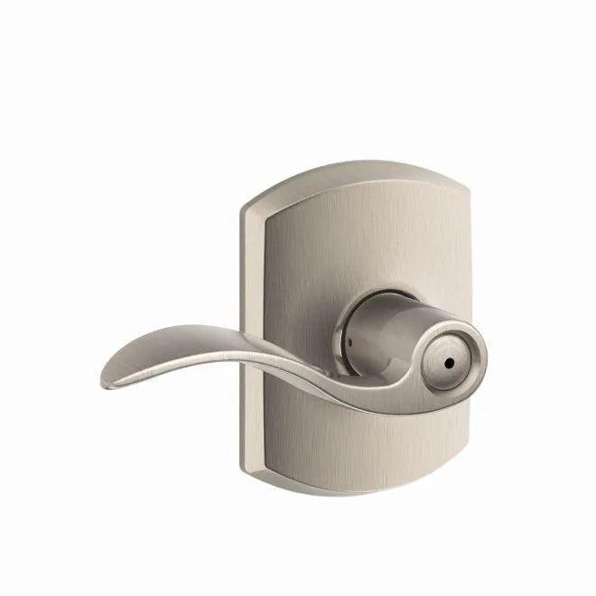 Schlage Accent Privacy Lever With Greenwich Rosette Satin Nickel