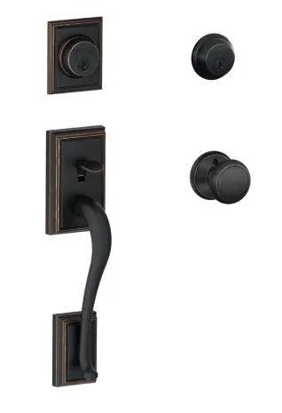 Schlage Addison Double Cylinder Handleset With Andover Knob Aged Bronze