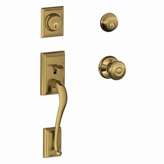 Schlage Addison Double Cylinder Handleset With Georgian Knob Antique Brass