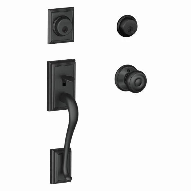 Schlage Addison Double Cylinder Handleset With Georgian Knob Flat Black