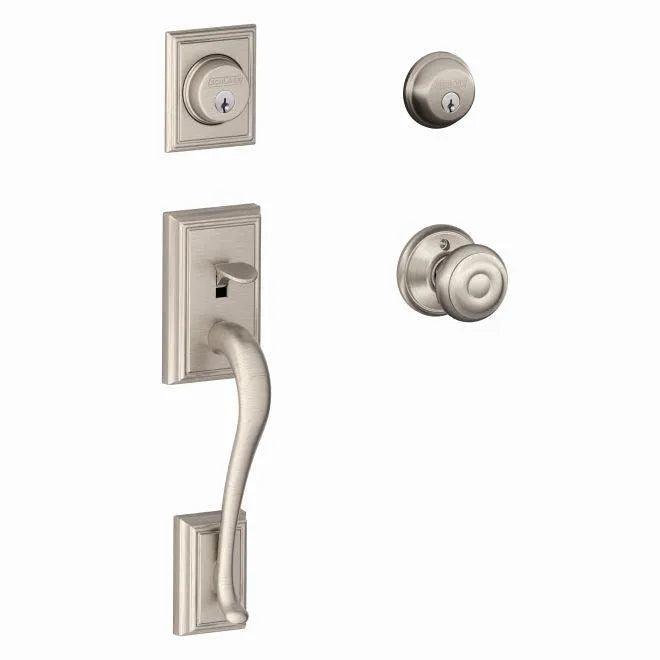 Schlage Addison Double Cylinder Handleset With Georgian Knob Satin Nickel