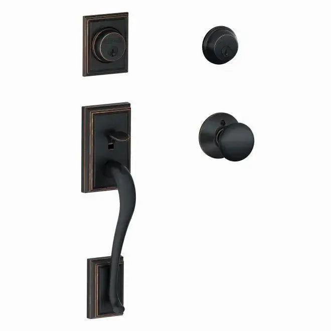 Schlage Addison Handleset with Plymouth Knob Aged Bronze