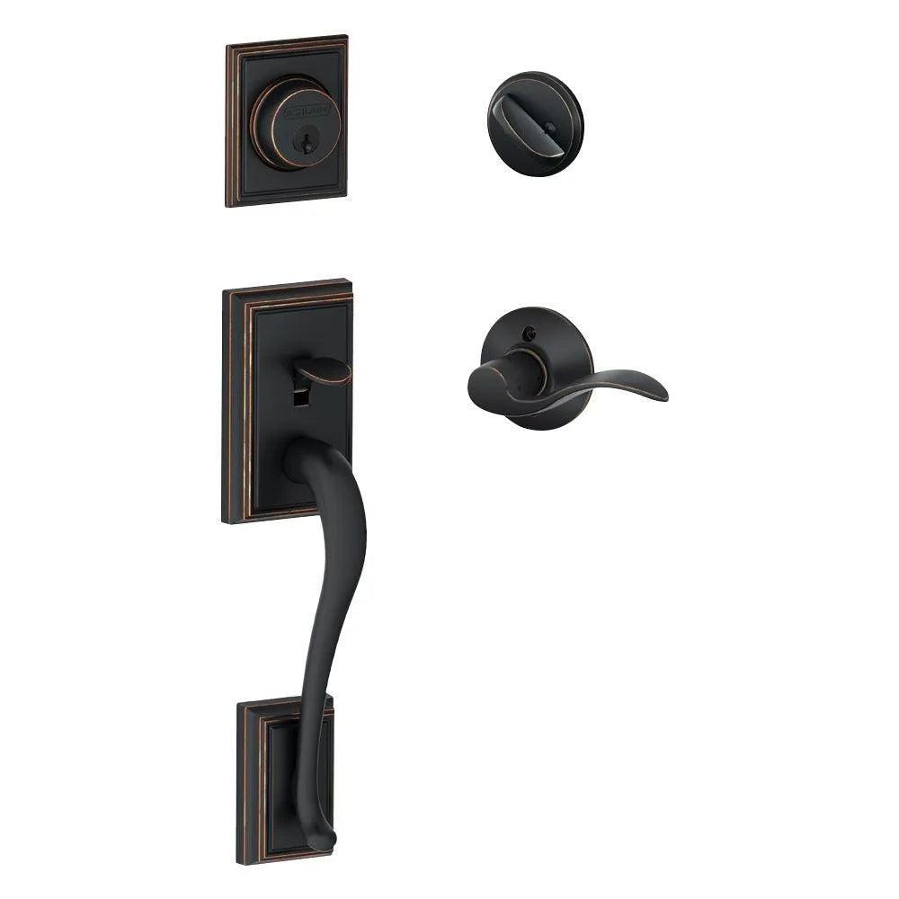 Schlage Addison Single Cylinder Handleset with Accent Lever Aged Bronze