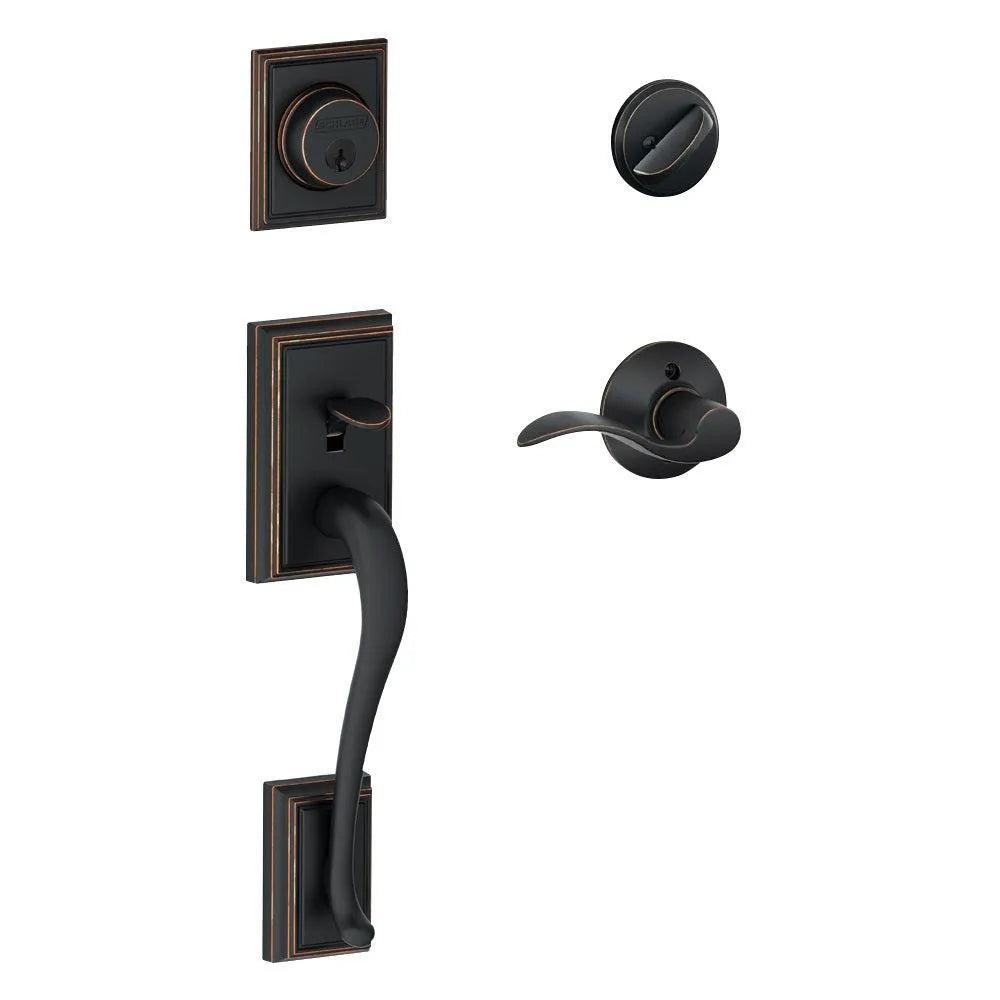 Schlage Addison Single Cylinder Handleset with Accent Lever Aged Bronze