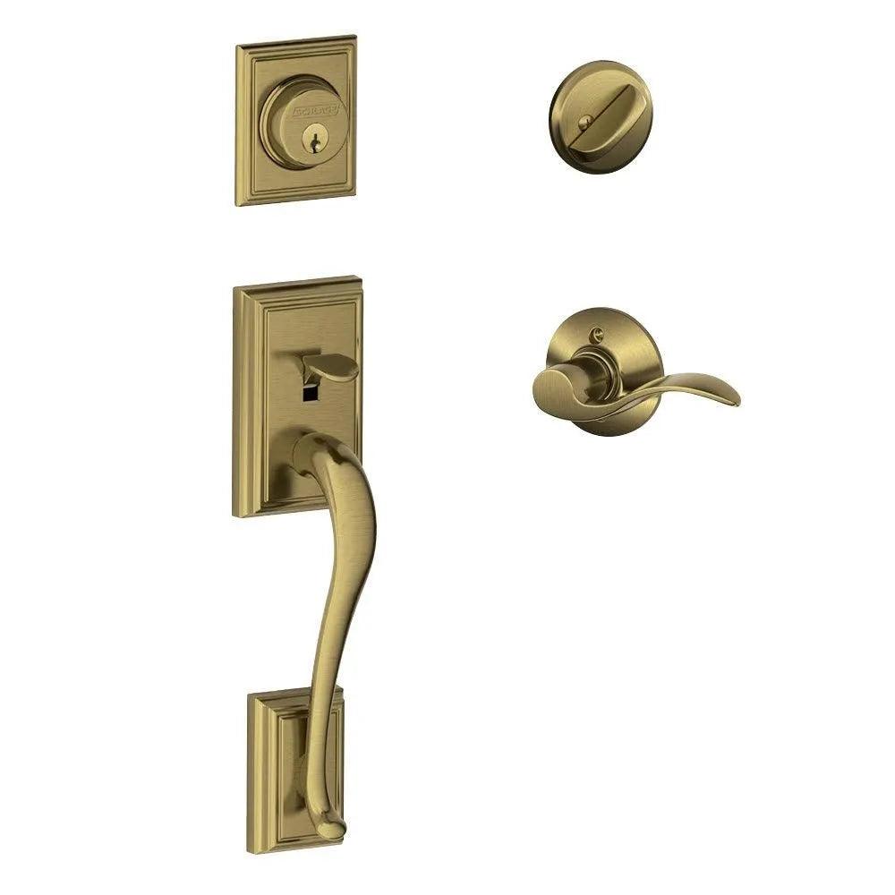 Schlage Addison Single Cylinder Handleset with Accent Lever Antique Brass