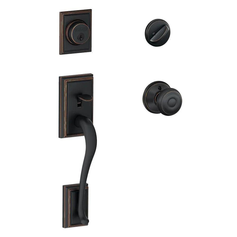 Schlage Addison Single Cylinder Handleset with Georgian Knob Aged Bronze