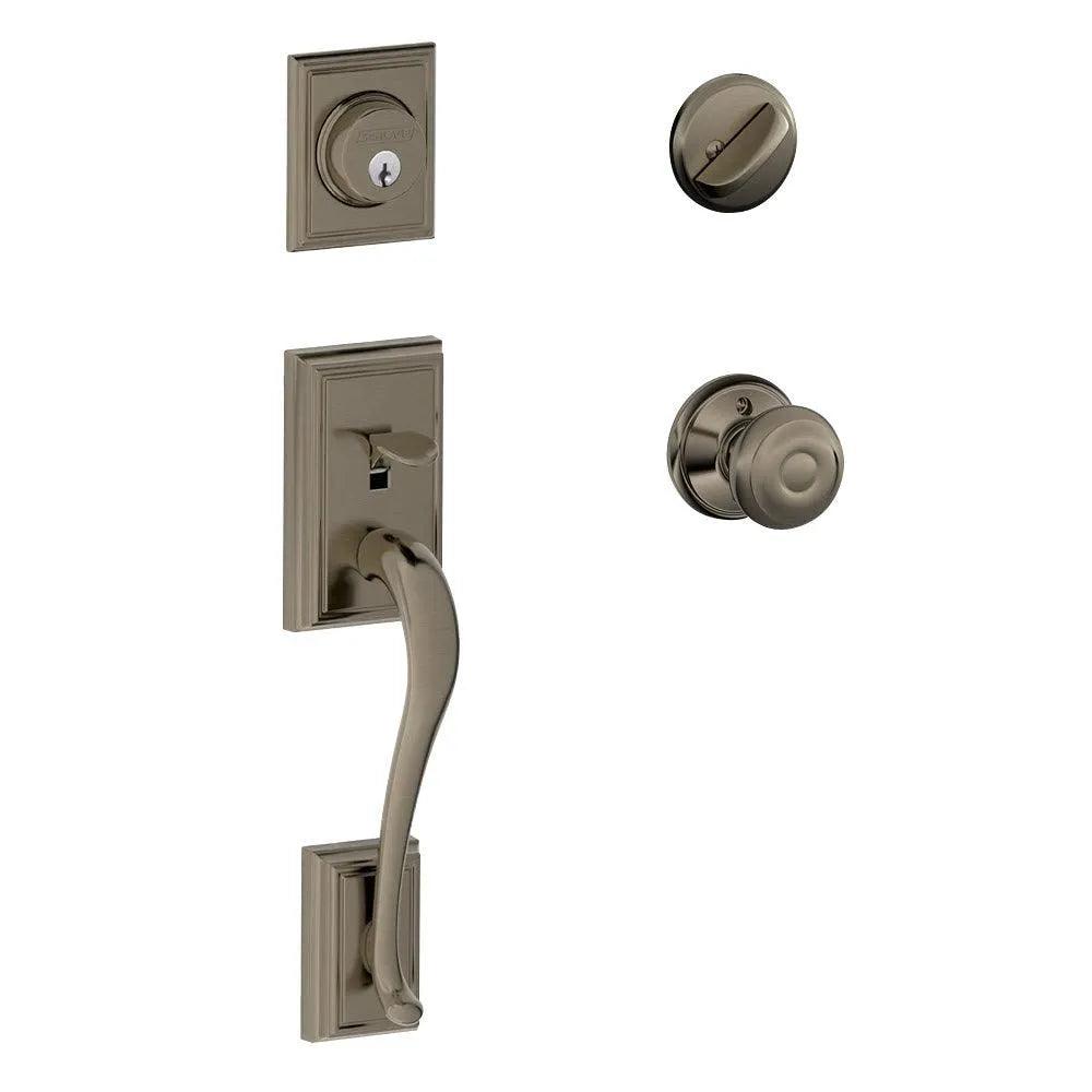 Schlage Addison Single Cylinder Handleset with Georgian Knob Antique Pewter
