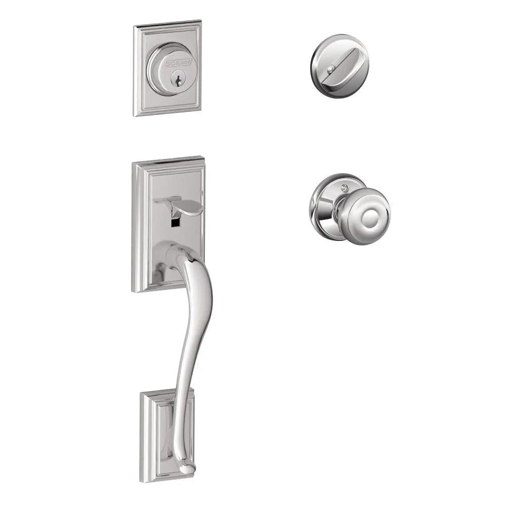 Schlage Addison Single Cylinder Handleset with Georgian Knob Bright Chrome