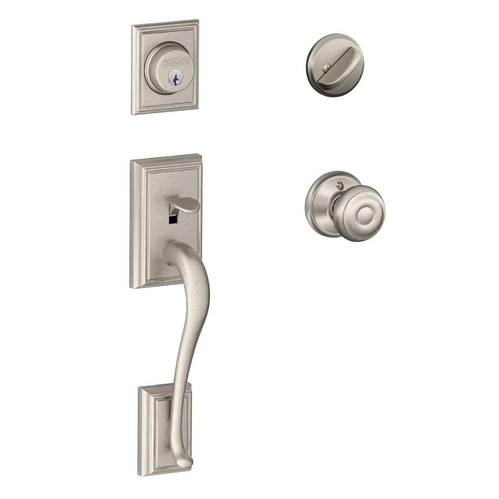 Schlage Addison Single Cylinder Handleset with Georgian Knob Satin Nickel