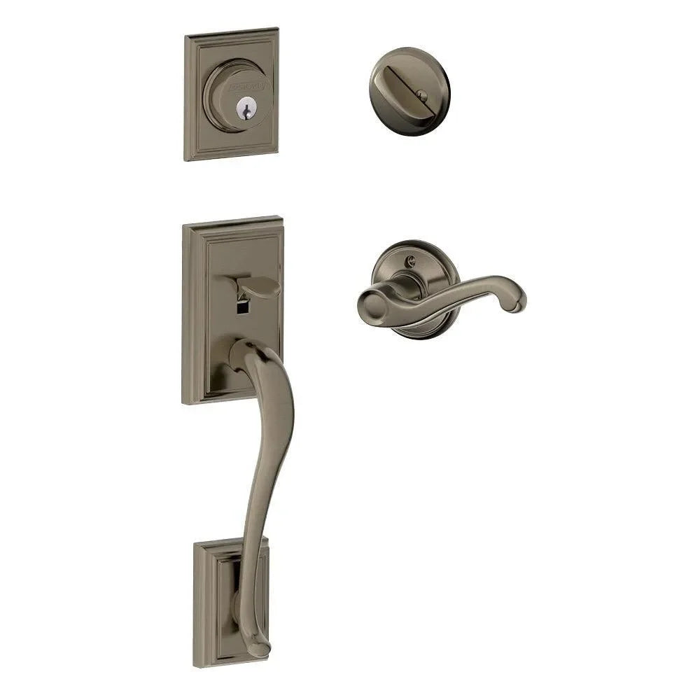 Schlage Addison Single Cylinder Handleset with Handed Flair Lever Antique Pewter