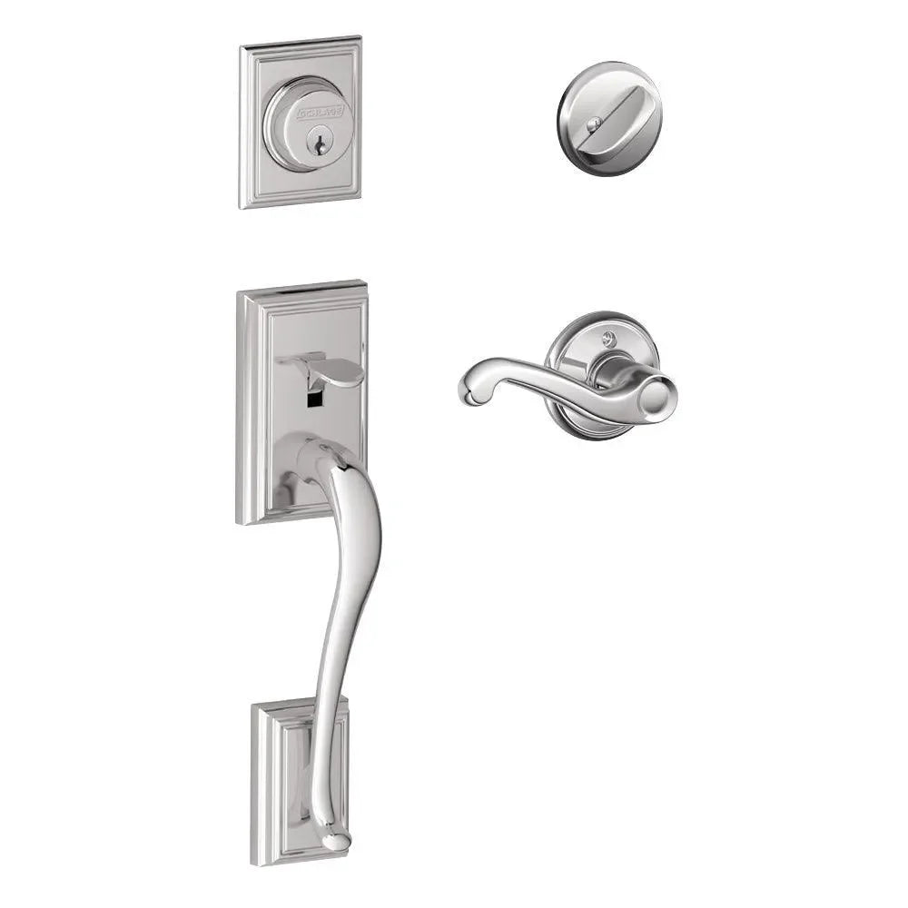 Schlage Addison Single Cylinder Handleset with Handed Flair Lever Bright Chrome