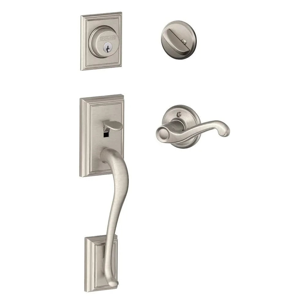 Schlage Addison Single Cylinder Handleset with Handed Flair Lever Satin Nickel