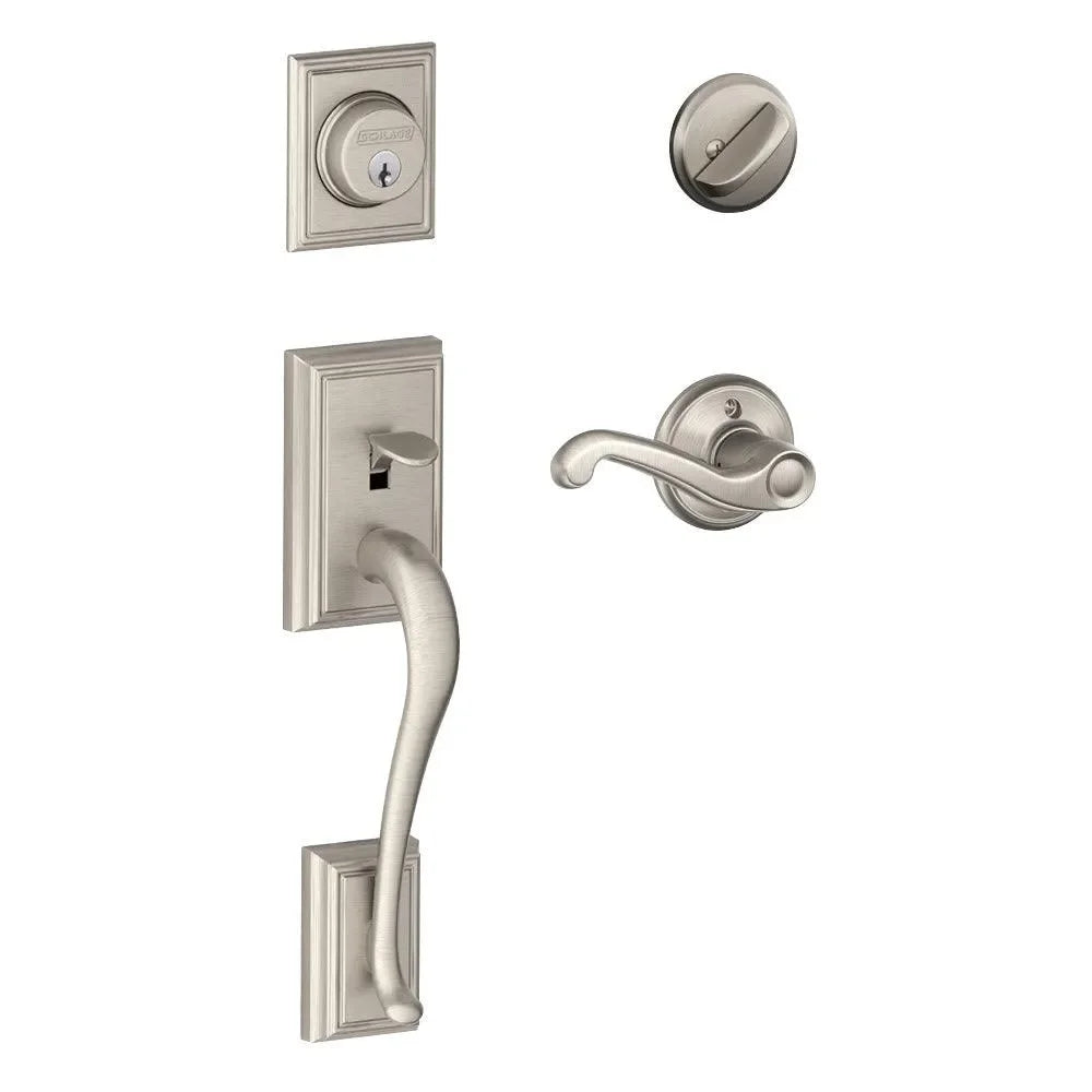 Schlage Addison Single Cylinder Handleset with Handed Flair Lever Satin Nickel