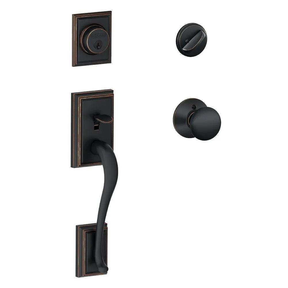 Schlage Addison Single Cylinder Handleset with Plymouth Knob Aged Bronze