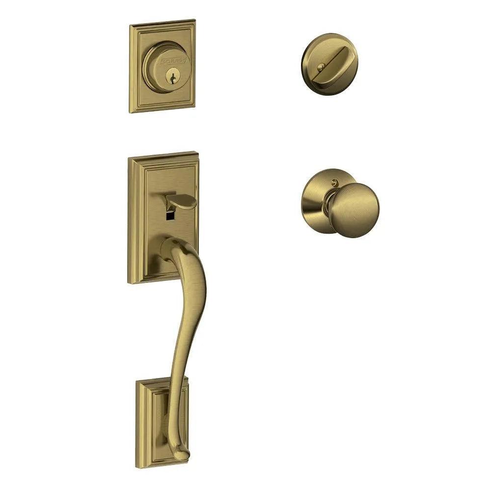 Schlage Addison Single Cylinder Handleset with Plymouth Knob Antique Brass